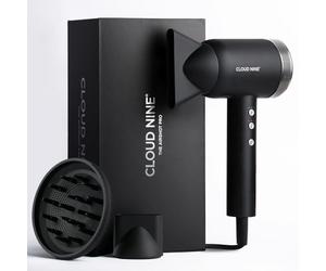 CLOUD NINE The Airshot Pro Black Hair Dryer | Professional 1600W Hairdryer with Diffuser | Self-Clean Mode | Eco-Precision Motor | Lightweight Frizz Control