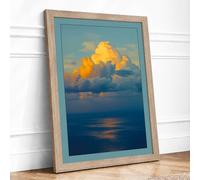 Cloud Over Calm Waters Coastal Framed Wall Art Print A4 (29.7×21cm) Oak, Wall Decor for Living Room, Bedroom, Office & Home, Ready to Hang, Art Gift