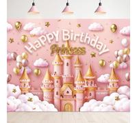 Cloud Princess Pink Castle Cute Lovely Gold Balloons Photography Backdrop