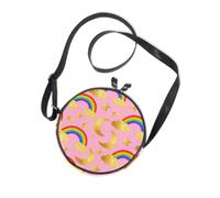 Cloud Rainbow Bridge Print Round Crossbody Bag Canvas Messenger Purse