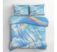 Cloud Rainbow King Size Duvet Cover Sets - Blue Sky Bedding & Bedroom Decor, Super Soft Microfiber Quilt Cover and 2 Pillowcases, with Zip, Reversible Design A&1R166