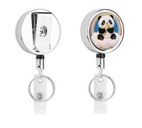 Cloud Rainbow Panda Badge Reel Retractable Stainless Steel Badge Clip with Lanyard Cute Badges Reel Holder Heavy-Duty Nurse Doctor Name Tag Badges Clip for Work