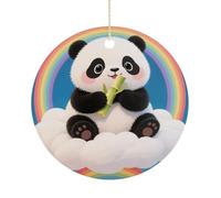 Cloud Rainbow Panda Double-Sided Ceramic Christmas Ornaments - Round Hanging Mini Xmas Tree Decorations, Ideas for Farmers, Rustic Home Decor for Indoor Outdoor Tree Decor