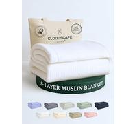 Cloud Scape Linen 100% 8 Layer Cotton Muslin Blanket King Size for Adult, Lightweight & Breathable, All Season Oversized Blanket for Bed, fits California King, 92x108, White