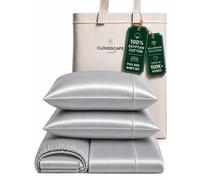 Cloud Scape Linen 100% Egyptian Cotton Luxury Sheets Set (Full, Silver) | Full Bed Sheets Set - 4-Piece Set, For A Luxurious Night's Sleep, For A Silky Hotel-Style Bed, Guest-Ready Comfort