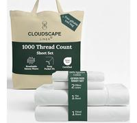 Cloud Scape Linen 100% Egyptian Cotton Sheets for Queen Size Bed, 4 Pieces Bedding Set, Hotel Quality, Silky Soft, Deep Pockets up to 17”, White
