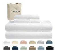 Cloud Scape Linen 100% Egyptian Cotton Sheets for Queen Size Bed, 4 Pieces Bedding Set, 1000 Thread Count, Hotel Quality, Silky Soft, Deep Pockets up to 17”, White