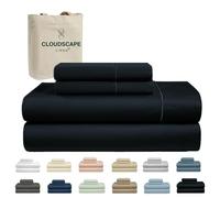 Cloud Scape Linen 100% Egyptian Cotton Sheets King Size, 4 Pieces Breathable and Naturally Cooling Bedding Set, Long-Staple Cotton for Lasting Softness, Deep Pocket Fitted up to 16” Sheet, Jet Black