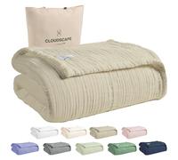 Cloud Scape Linen Cotton Blanket for Bed Soft Large 4 Layer Muslin Bed Blankets Lightweight Breathable Blanket All Season Gauze Blanket (Fog, King)