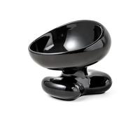 Cloud Shape Elevated Ceramic Cat Bowl, 15° Tilted Whisker Friendly Cat Food & Water Bowl, Neck Protection Raised Cat Bowl for Indoor Cats & Small Dogs, Dishwasher Safe No Black Chin Pet Bowl (Black)
