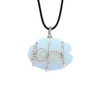 Cloud Shape Natural Stone Pendant Necklace,Genuine Gemstone Cat Wire Wrap Pendant with Pu Chain,Bead Charm Choker Amulet Jewelry Gifts Opal