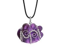 Cloud Shape Natural Stone Pendant Necklace,Genuine Gemstone Cat Wire Wrap Pendant with Pu Chain,Bead Charm Choker Amulet Jewelry Gifts Amethyst