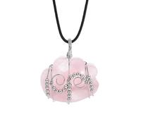Cloud Shape Natural Stone Pendant Necklace,Genuine Gemstone Cat Wire Wrap Pendant with Pu Chain,Bead Charm Choker Amulet Jewelry Gifts Rose Quartz