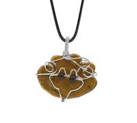 Cloud Shape Natural Stone Pendant Necklace,Genuine Gemstone Fox Wire Wrap Pendant with Pu Chain,Bead Charm Choker Amulet Jewelry Gifts Tiger Eye