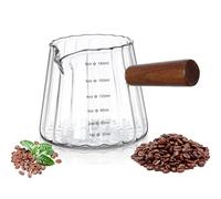 Cloud-Shaped Espresso Measuring Cup 180ml, Grey Glass with Wooden Handle for Heat Control, Milk Jug for Coffee Machine, Espresso Coffee Preparation Tool for Home Coffee Machines and Daily Brewing (B)