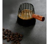 Cloud-Shaped Espresso Measuring Cup 180ml, Grey Glass with Wooden Handle for Heat Control, Milk Jug for Coffee Machine, Espresso Coffee Preparation Tool for Home Coffee Machines and Daily Brewing (A)