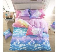 Cloud Sky Duvet Cover Set for Girls Rainbow Bedding Set Kids Comforter Cover Cute Lightweight Soft Pink and SkyBlue Bedroom Decor Lovely Teens Bedspread Cover King Size Zipper