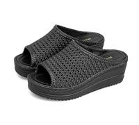 Cloud Slides Ladies Slope With Thick Bottom Slippers Female Summer Casual Beach Muffin With High Heeled Slippers Outdoor Fashion Shower Shoes(Black,37)