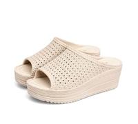 Cloud Slides Ladies Slope With Thick Bottom Slippers Female Summer Casual Beach Muffin With High Heeled Slippers Outdoor Fashion Shower Shoes(Apricot,40)