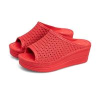Cloud Slides Ladies Slope With Thick Bottom Slippers Female Summer Casual Beach Muffin With High Heeled Slippers Outdoor Fashion Shower Shoes(Red,38)