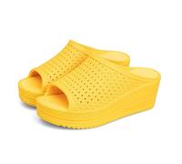 Cloud Slides Ladies Slope With Thick Bottom Slippers Female Summer Casual Beach Muffin With High Heeled Slippers Outdoor Fashion Shower Shoes(Yellow,35)
