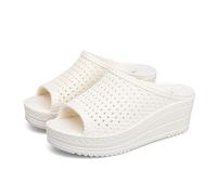 Cloud Slides Ladies Slope With Thick Bottom Slippers Female Summer Casual Beach Muffin With High Heeled Slippers Outdoor Fashion Shower Shoes(White,36)
