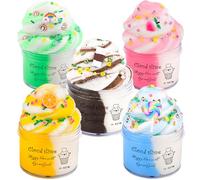 Cloud Slime Kit 5 Pack for Kids, Fluffy Slime with Cute Peach, Rainbow, Lemon & Coffee Charms, Soft Stretchy Non-Sticky Slime Toys for Girls Boys, Party Favour, Classroom Reward, Birthday Gift