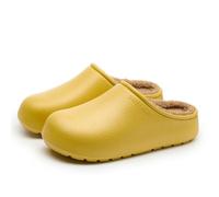 Cloud Slippers for Women Men Non-Slip Lightweight Rubber Sole Slipper Cozy Winter Fleece Lined House Shoes Outdoor Closed Toe Waterproof Upper Platform Slides (Yellow, 35)