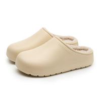 Cloud Slippers for Women Men Non-Slip Lightweight Rubber Sole Slipper Cozy Winter Fleece Lined House Shoes Outdoor Closed Toe Waterproof Upper Platform Slides (White, 6)