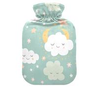 Cloud Star Moon Light Green Sky hot Bottle Water Bag with Soft Cover, 2Lhot Compress for Neck and Shoulder Pain Relief,Tummy Warmer,Bolsa Caliente para Dolores musculares