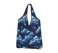 Cloud Star Sky Print Reusable Grocery Bags Shopping Bags - Foldable Grocery Bag Tote Bag with Handles, Black, 3 PCS