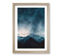 Cloud Touching The Mountains Painting Framed Print | A2 Oak Framed Wall Art | Ready to Hang | Modern Landscape Picture | Living Room Bedroom Lounge Office