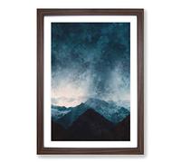 Cloud Touching The Mountains Painting Framed Print | A2 Walnut Framed Wall Art | Ready to Hang | Modern Landscape Picture | Living Room Bedroom Lounge Office