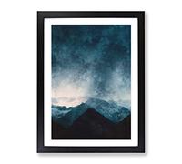 Cloud Touching The Mountains Painting Modern Framed Print | A2 Black Framed Wall Art | Ready to Hang | Modern Landscape Picture | Living Room Bedroom Lounge Office