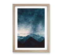 Cloud Touching The Mountains Painting Modern Framed Wall Art Print, Ready to Hang Picture for Living Room Bedroom Home Office Décor, Oak A4 (34 x 25 cm)