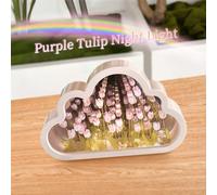 Cloud Tulip Night Light, Infinite Mirror LED Table Lamp with Handmade Tulip Decor for Bedroom Kids Girls Gift for Christmas Mother's Day (Purple)