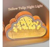 Cloud Tulip Night Light, Infinite Mirror LED Table Lamp with Handmade Tulip Decor for Bedroom Kids Girls Gift for Christmas Mother's Day (Yellow)