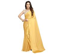 CLOUD WALKER Beautiful Japan Satin Silk Saree. Sare Leghnt :5.5m & Blouse Leghnth:0.80m (Golden)