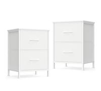 (Cloud White, Snow White) Bedside Table with 2 Drawers, Side End Tables, for Bedroom, Steel, Set of 2, Industrial