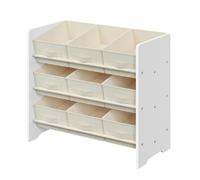 (Cloud White) Toy Organiser, Kid Toy Shelf with 9 Non-Woven Fabric Boxes, for Children's Room and Playroom, Spacious, 29.5 x 62.5 x 60 cm