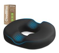 CloudBliss Donut Pillow Seat Cushion for Tailbone Pain Relief and Hemorrhoids, Memory Foam Seat Chair Cushion for Postpartum Pregnancy, Seat Cushions for Men and Women, (Black)