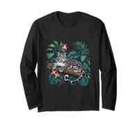 Clouded Leopard Cat in Tropical Jungle Foliage Wildlife Long Sleeve T-Shirt