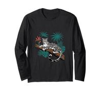 Clouded Leopard Cat in Tropical Jungle Foliage Wildlife Long Sleeve T-Shirt