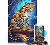 Clouded Leopard in Jungle Stained Glass 1000 Piece Jigsaw Puzzles for Adults Jigsaw Sharp Brain Good Thick Family Pastime Classic Xmas Gift (50x75cm)