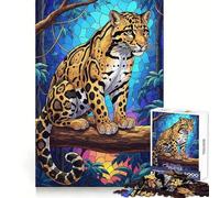 Clouded Leopard in Jungle Stained Glass 1000 Piece Jigsaw Puzzles for Adults Jigsaw Sharp Brain Good Thick Family Pastime Classic Xmas Gift (50x75cm)