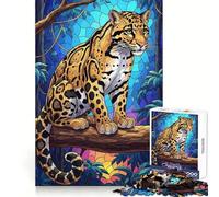 Clouded Leopard in Jungle Stained Glass 1000 Pieces Jigsaws Adults Puzzles Gifts Brain Exercise Color Fast Pattern Build (38x52cm)