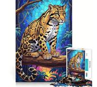 Clouded Leopard in Jungle Stained Glass Hard Jigsaw Puzzle for Adults 1000 Pieces Restful Game Smooth Joint Family Bond Art Decor (38x52cm)