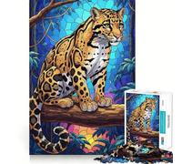 Clouded Leopard in Jungle Stained Glass Jigsaw Puzzle 1000 Piece for Teenagers Leisure Game Real Thick Fun Activity Great Gift (38x26cm)