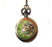 Clouded Leopard Photography Art Pocket Watch Necklace Art Picture Jewelry