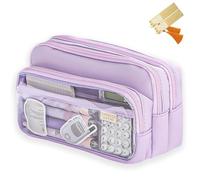 CLOUDEMO Big Capacity Pencil Case, 3 Compartments, Kawaii Pencil Case Organizer for Women and Girls (Purple)